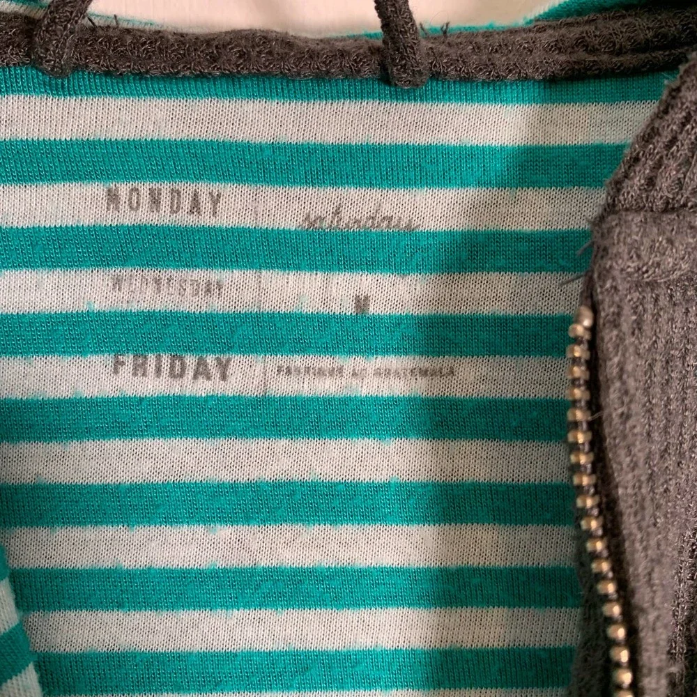 Anthropologie Saturday Sunday Gray Waffle Knit Full Zip Hoodie Medium Striped - Picture 4 of 8